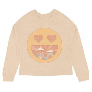 NEW TINY WHALES kids' get happy oversized long sleeve tee in beige